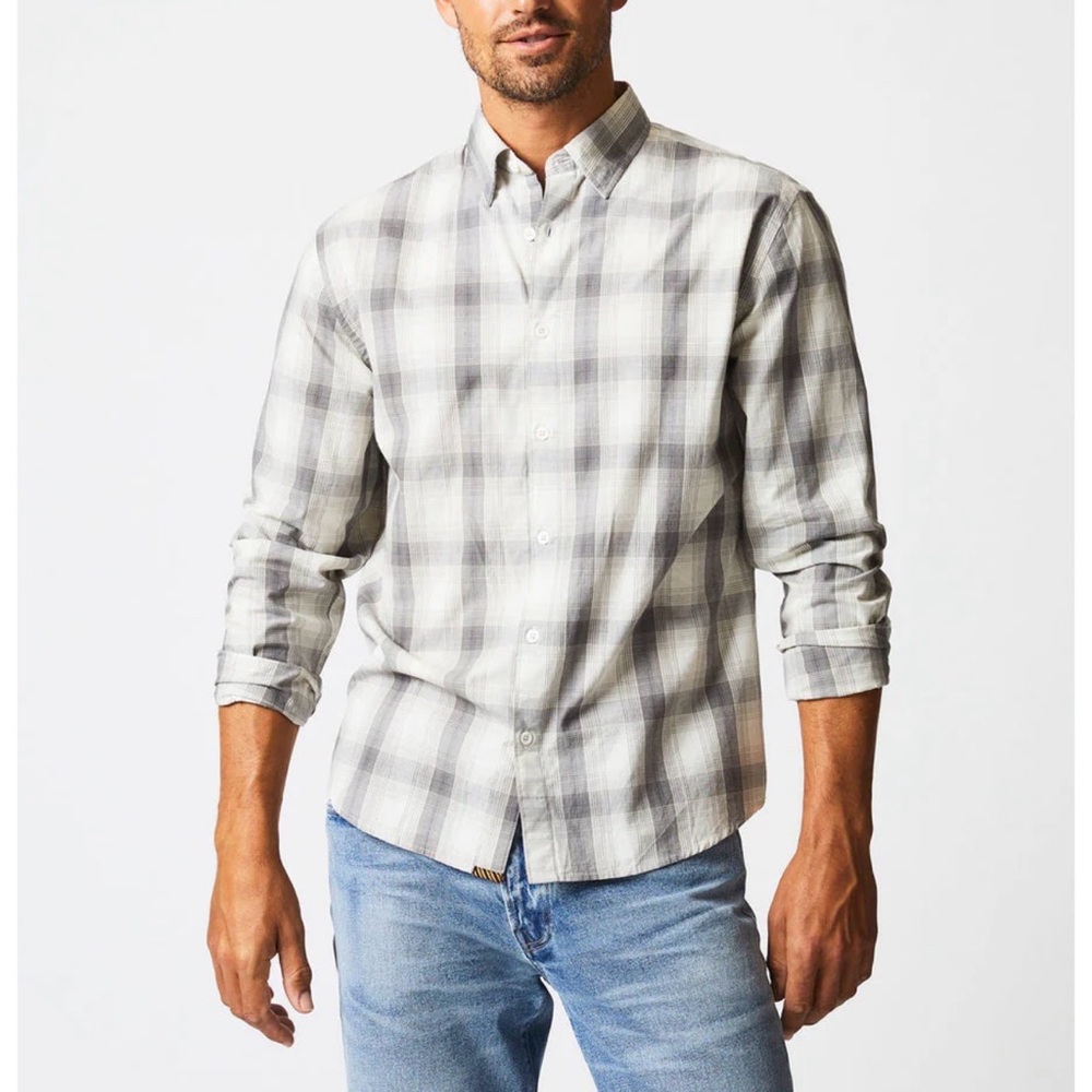 Billy Reid SHADOW PLAID TUSCUMBIA SHIRT-NATURAL/GREY | Size Small |‎ NWT | O2